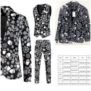 Wisholic Men Three Piece Xmas Button Tuxedo Blazer Vest Pants Set for Party XXL